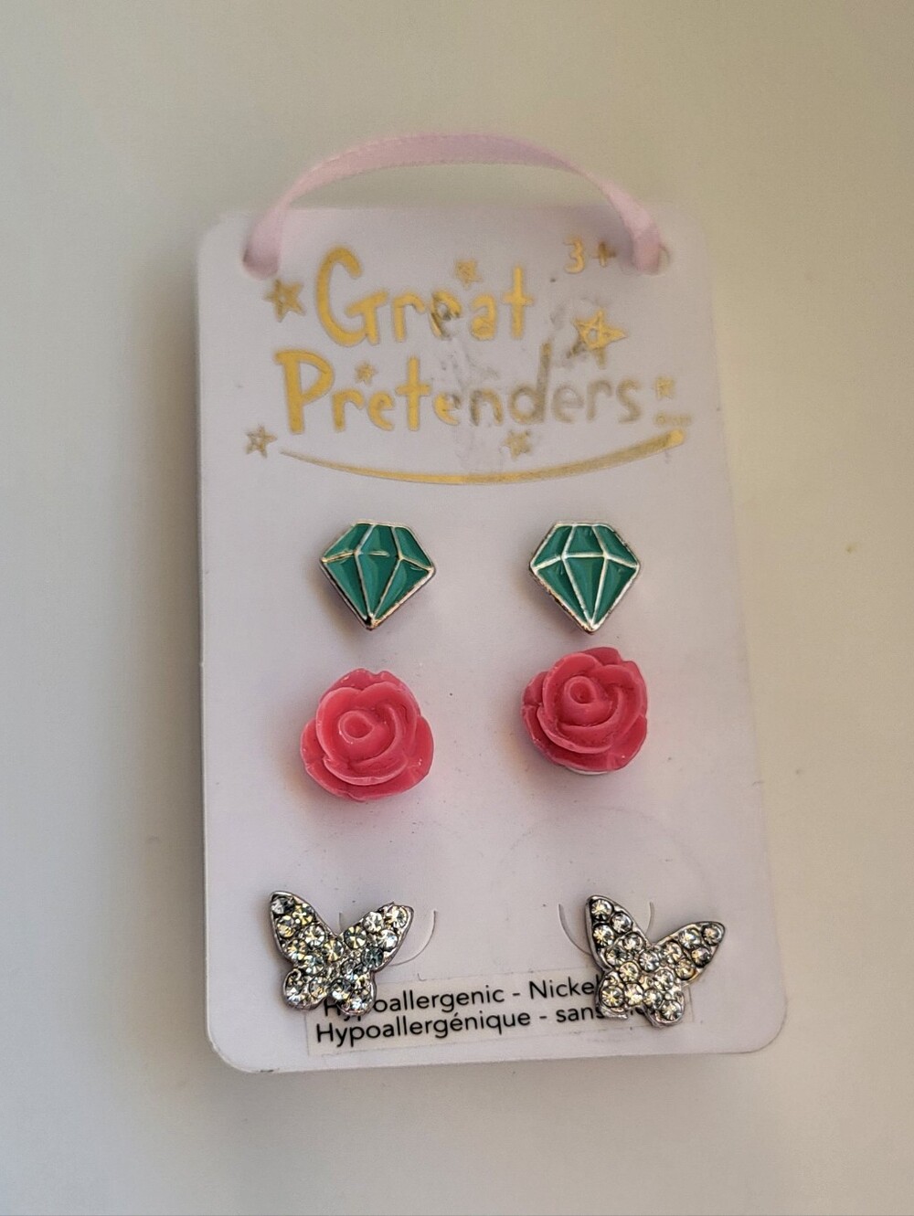 Great Pretenders Kids Rose, Teal Gem & Sparkle Butterfly Earring Set